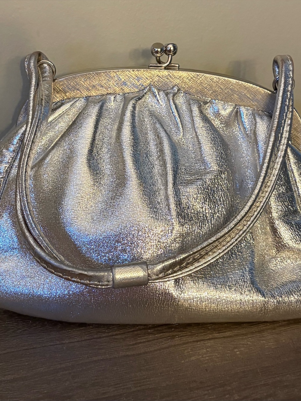 Vintage Jane Shilton Silver Leather Handbag Chain Strap 50s Estate